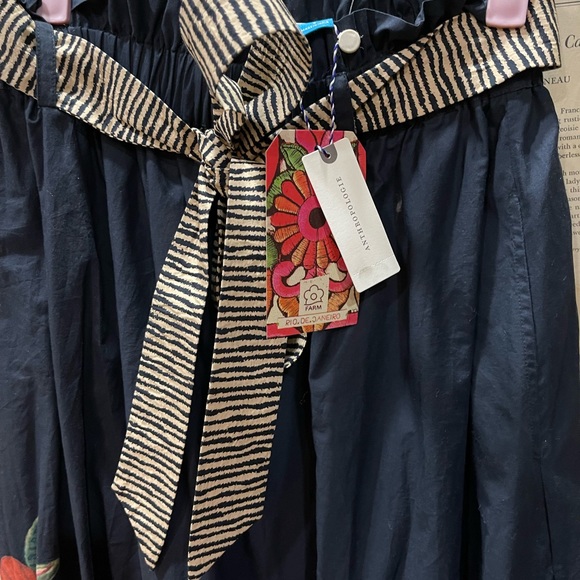 Anthropologie Farm Rio Tropical Maxi Skirt Floral Tie Bow Elastic  Blue Motif - Picture 8 of 8